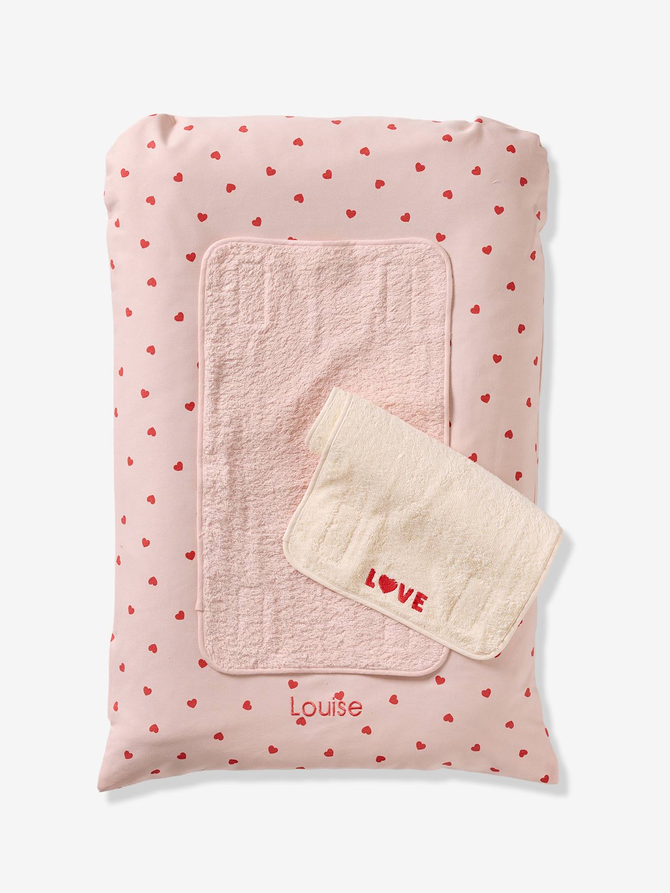 Matelas à langer + 2 tapis de change personnalisable MON COEUR rose imprimé