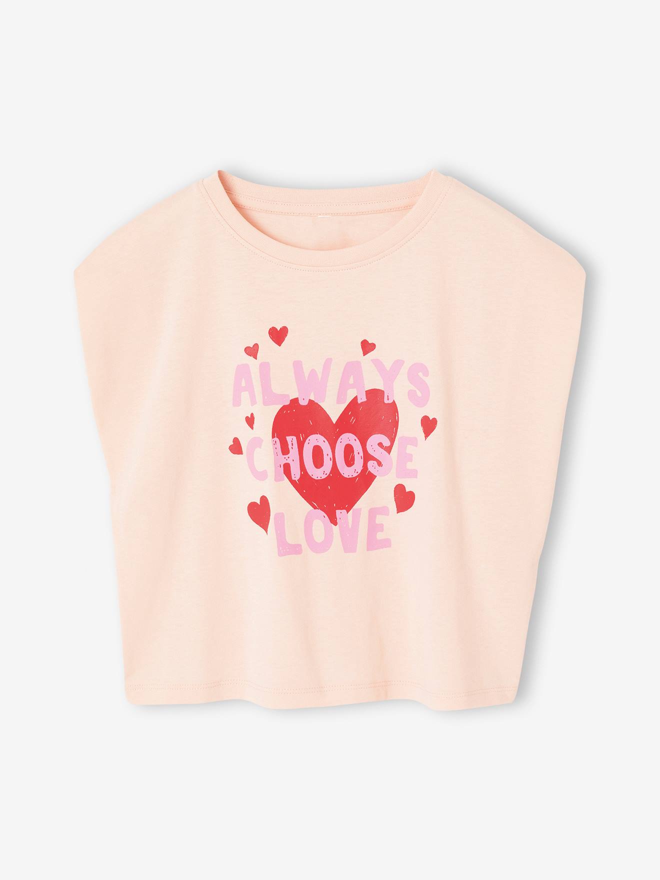 Tee-shirt fille cropped manches courtes épaulées rose pâle