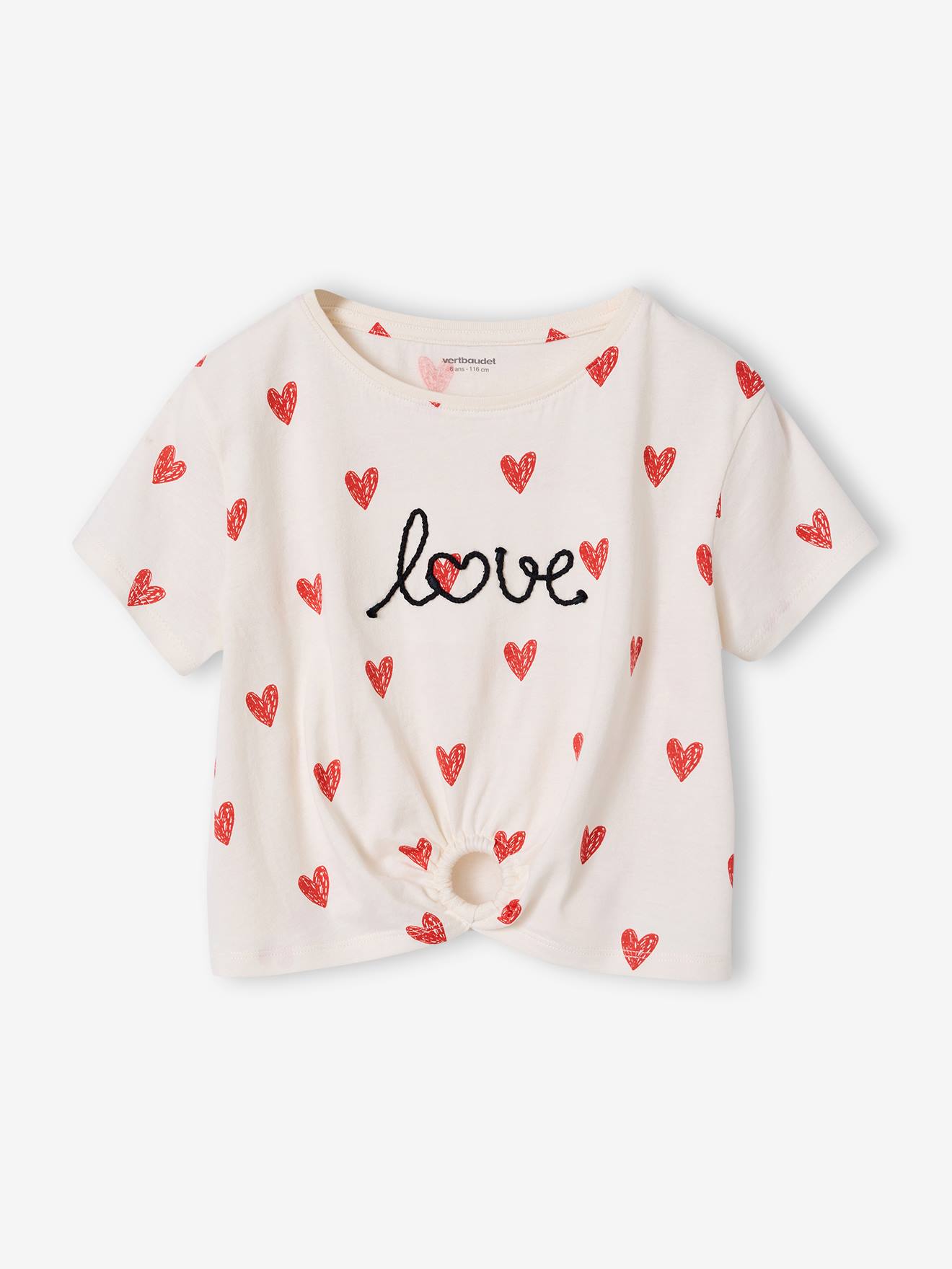 T-shirt fille détail noeud fantaisie écru