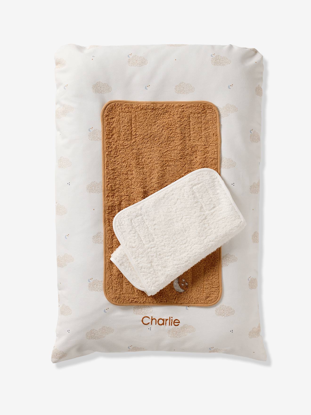 Matelas à langer et 2 tapis de change personnalisable DANS LES NUAGES blanc imprimé