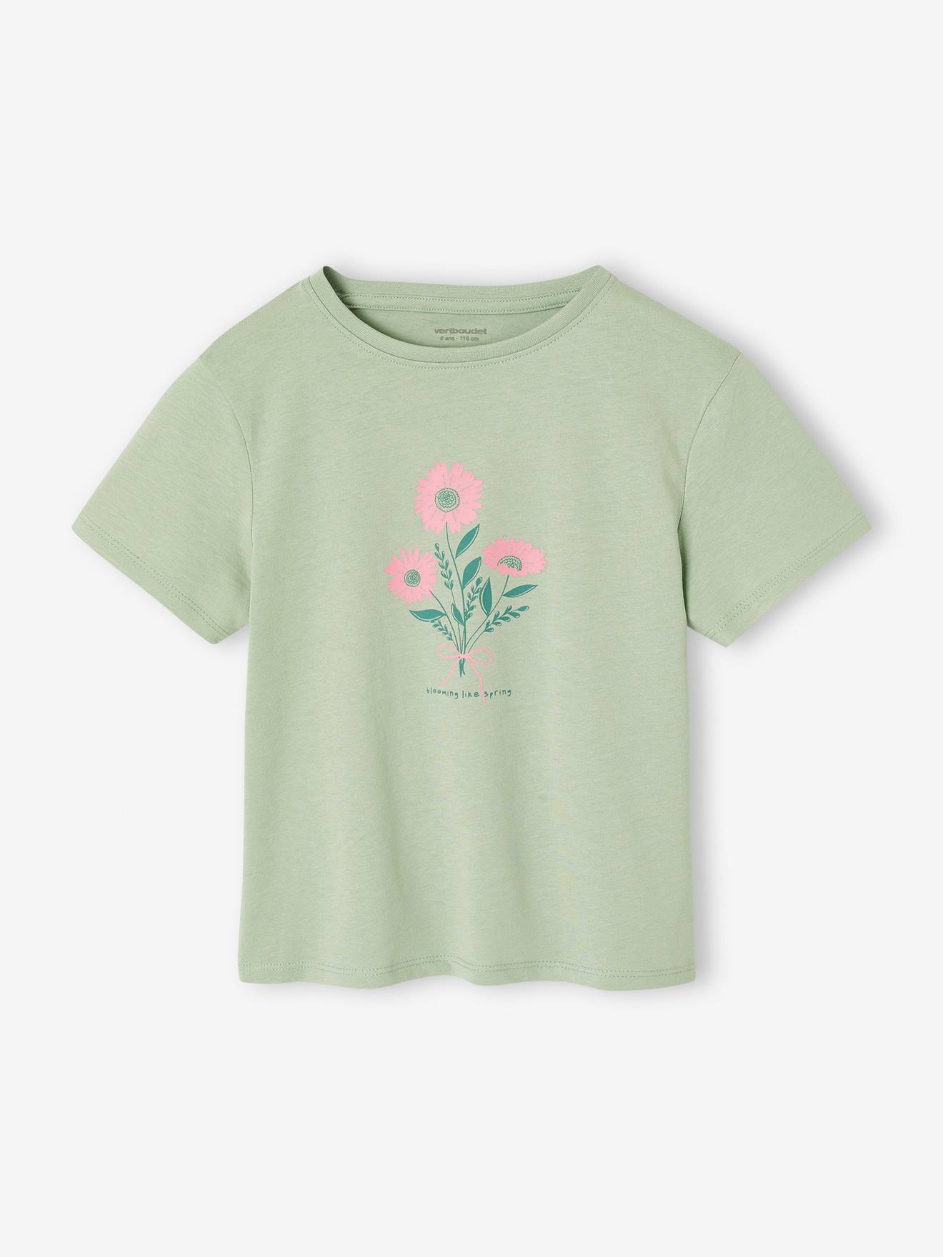 Tee-shirt fille imprimé manches courtes vert sauge