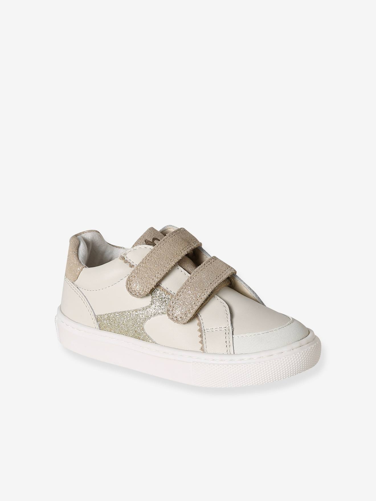 Baskets enfant fille cuir à scratchs blanc imprimé