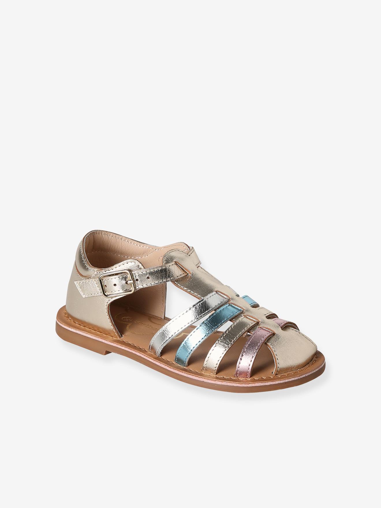 Sandales enfant cuir boucle or