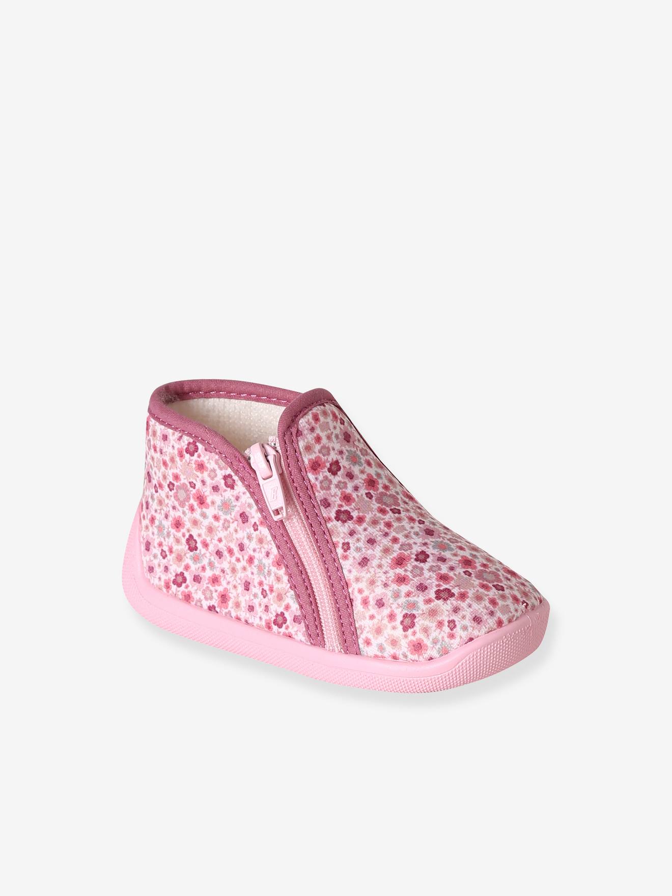 Chaussons zippés bébé fabriqués en France rose imprimé