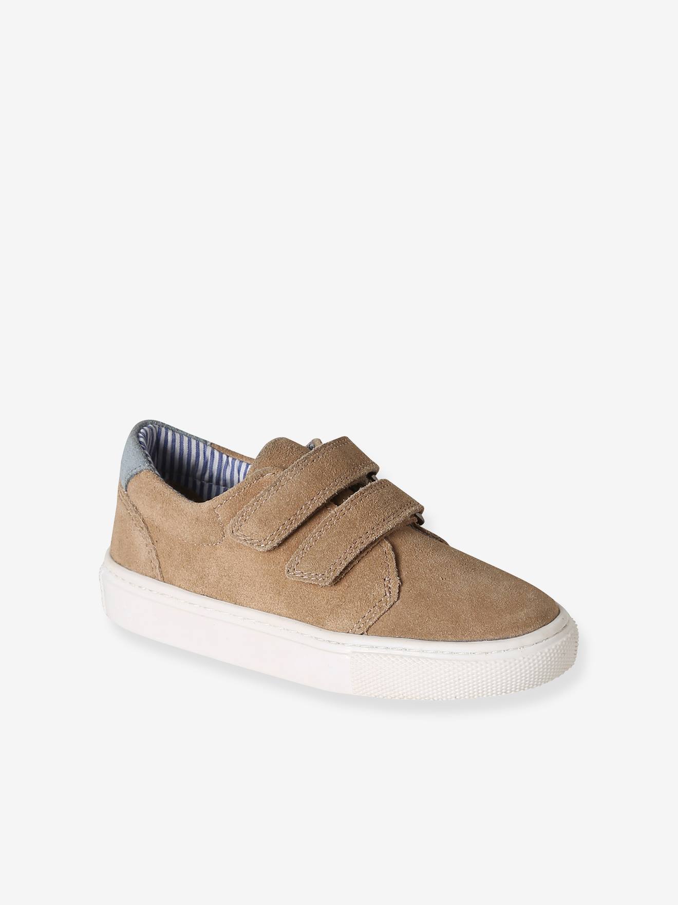 Derbies garçon cuir à scratchs beige