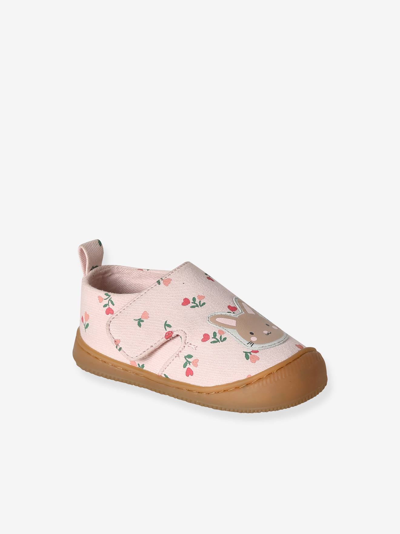 Chaussons bébé toile scratch rose imprimé Chaussons bébé toile scratch rose imprimé