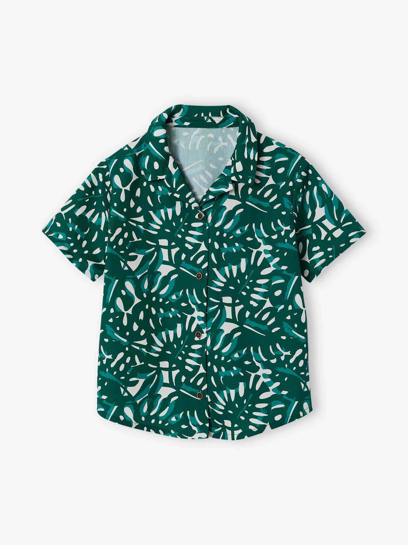 Chemise garçon imprimée vert imprimé