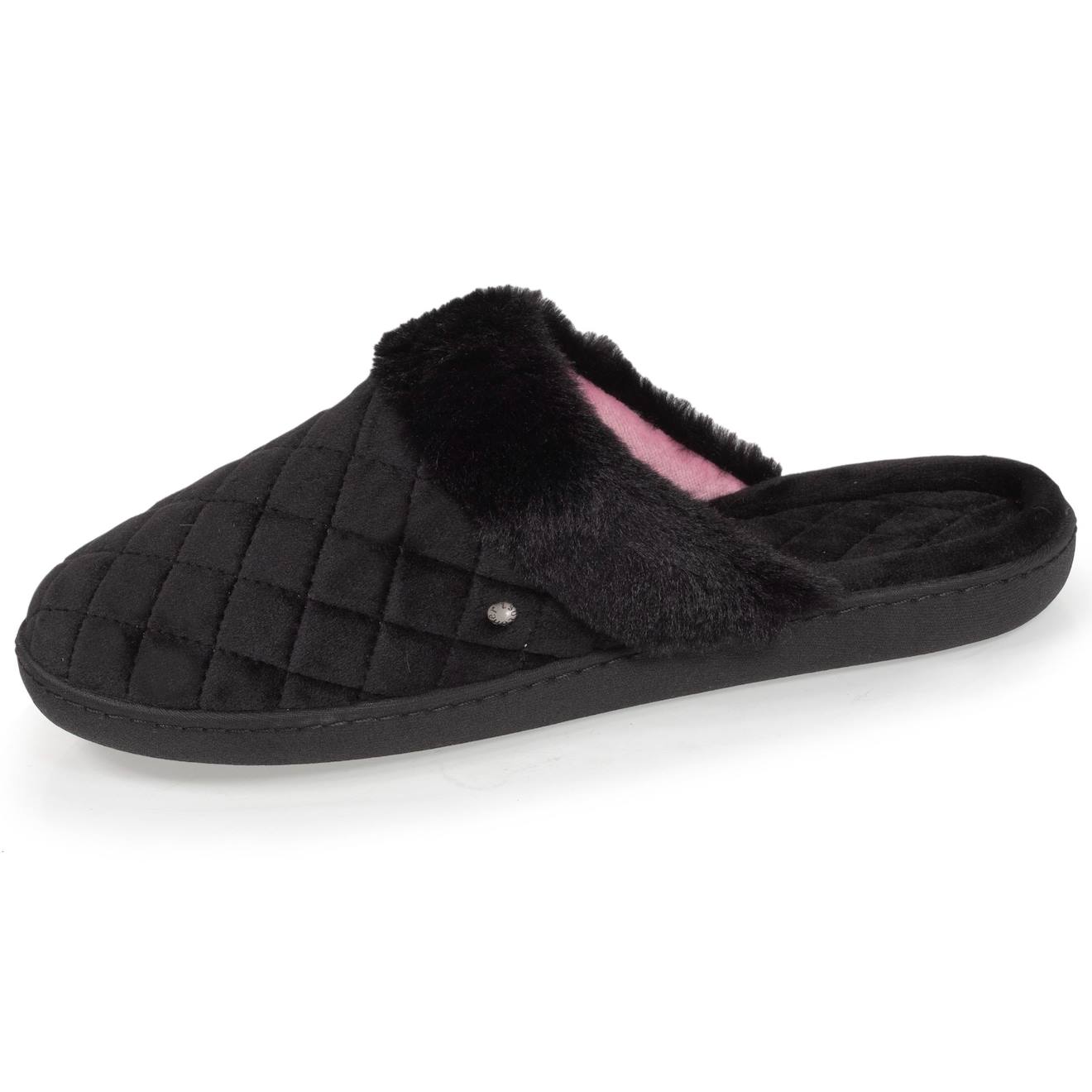 Chaussons Mules En Microvelours Matelassé Noir
