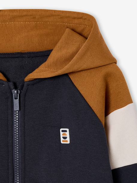 Sweat zippé garçon capuche coloblock bleu moyen+bordeaux+gris chiné+ocre+vert 15 - vertbaudet enfant 