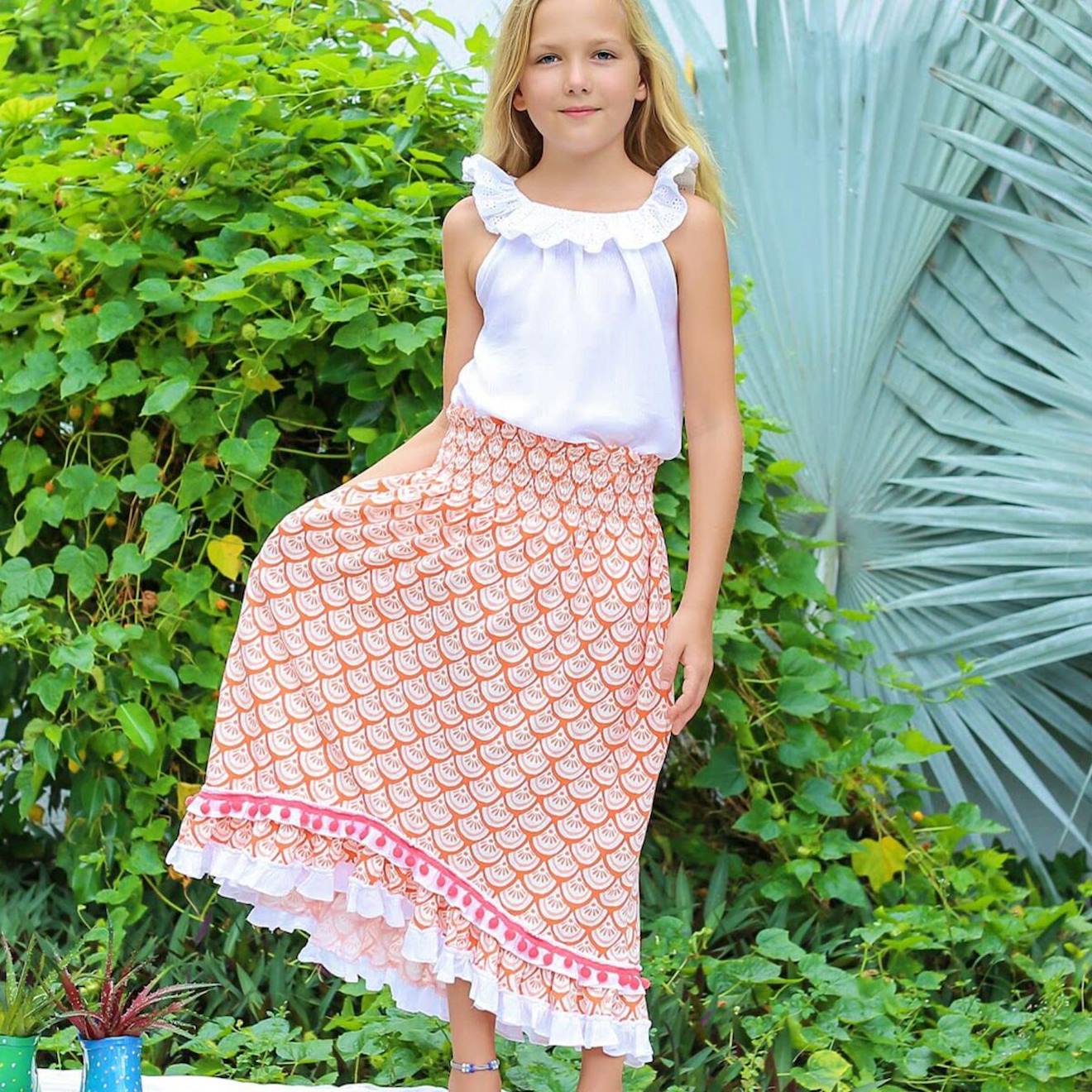 Jupe/robe Longue De Plage 2-en-1 Jersey Ibiza Orange Blanc