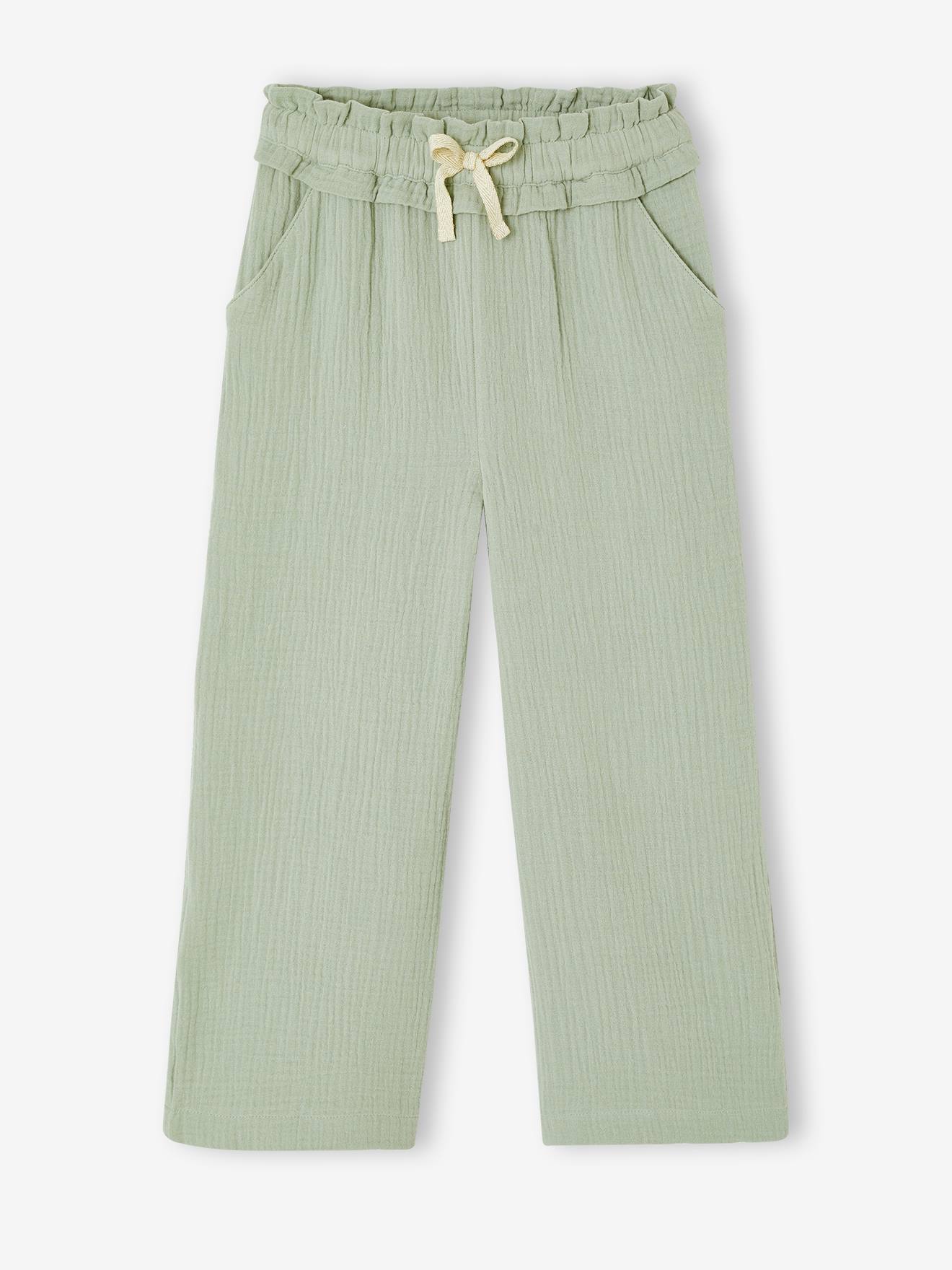 Pantalon large gaze de coton vert de gris