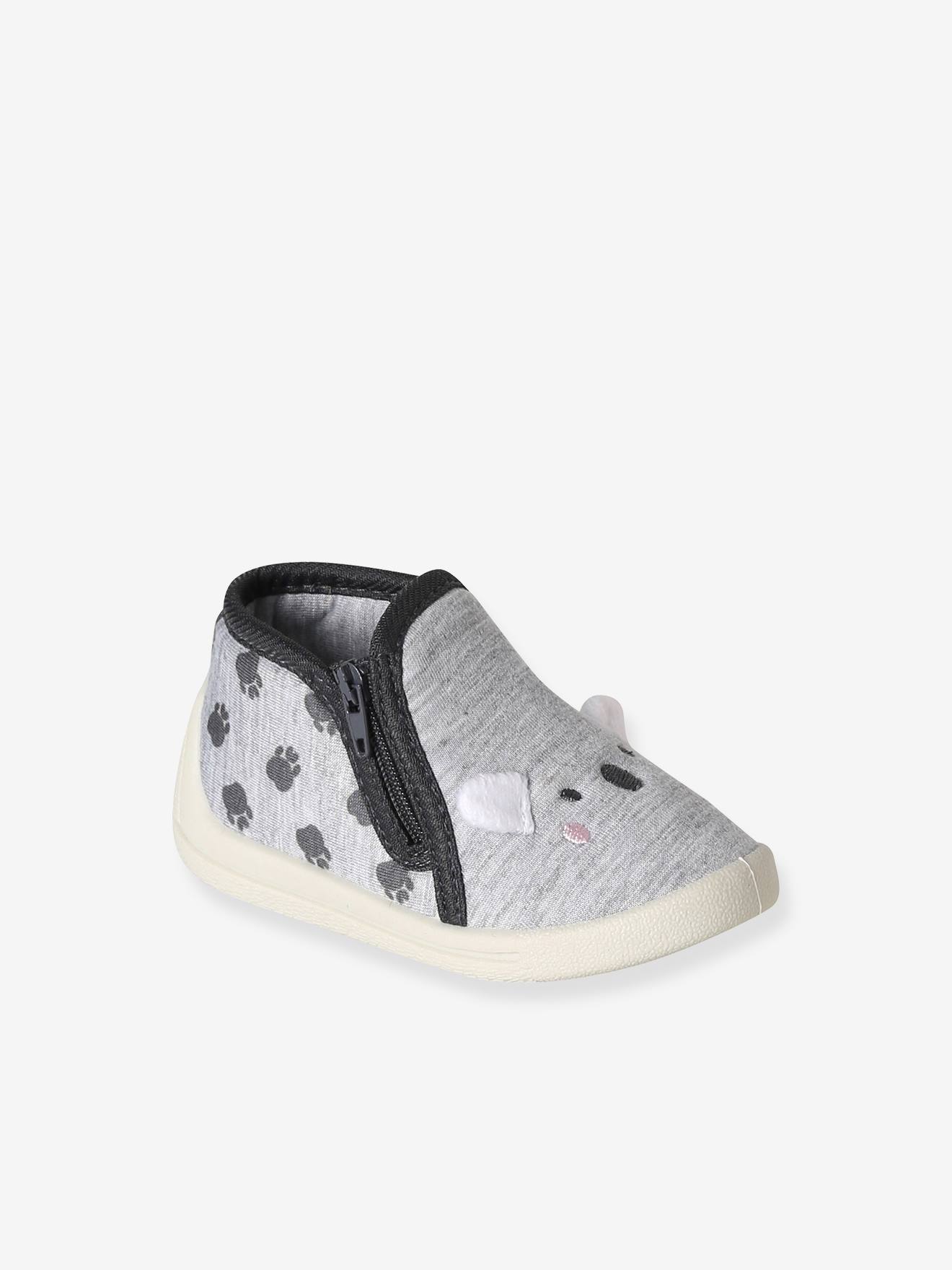 Chaussons bb textile zipps gris imprim 13$