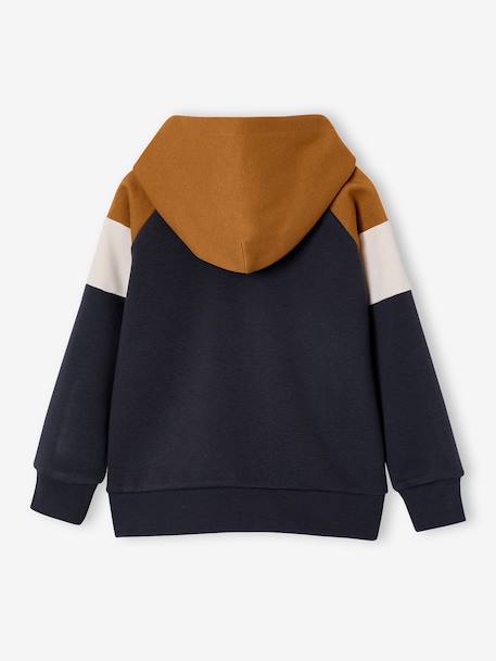 Sweat zippé garçon capuche coloblock bleu moyen+bordeaux+gris chiné+ocre+vert 14 - vertbaudet enfant 