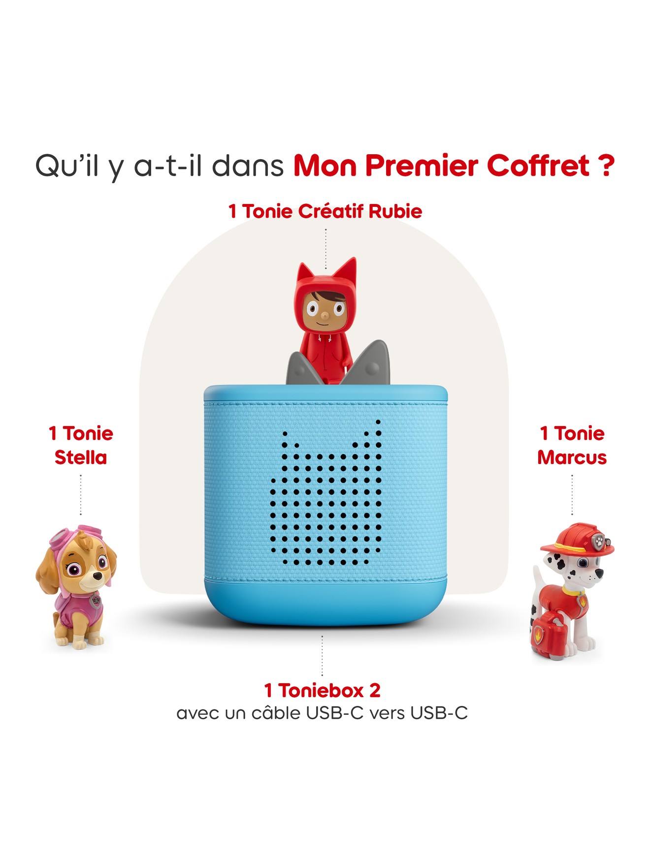 Lecteur Audio Sans écran Toniebox 2 Pack Avec 2 Figurines (La Pat' Patrouille) - Boîte à Histoires Pour Enfants 1-9 Ans, Bleu Ciel Pat' Patrouille King Jouet