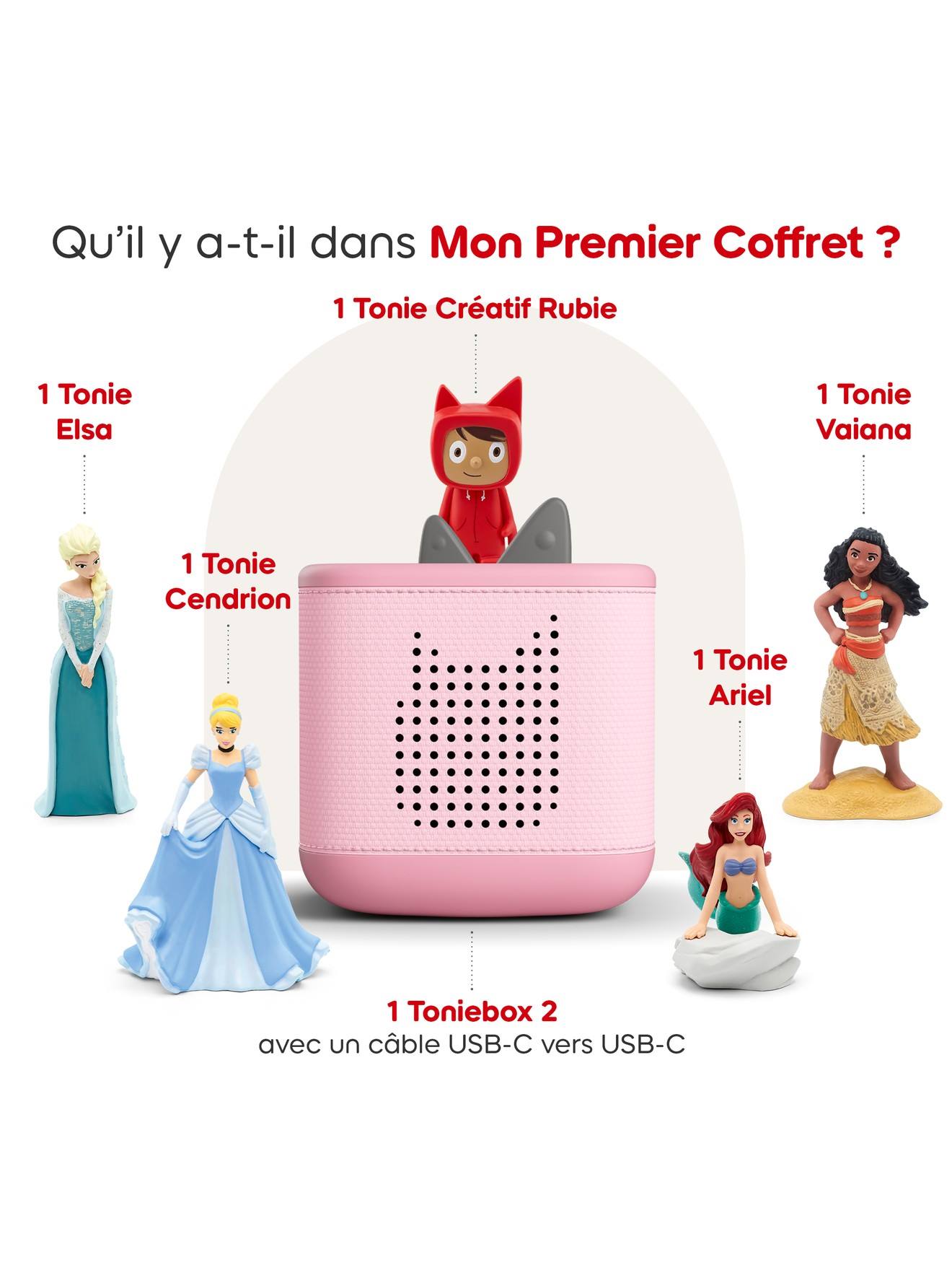 Tonies Toniebox 2 Pack Boite À Histoire Pour Enfant 1 À 9 Ans, Robuste & Facile À Utiliser, Avec Vaiana, Elsa, Ariel, Cendrillon, Rose Multicolore (tonies) - Image 1