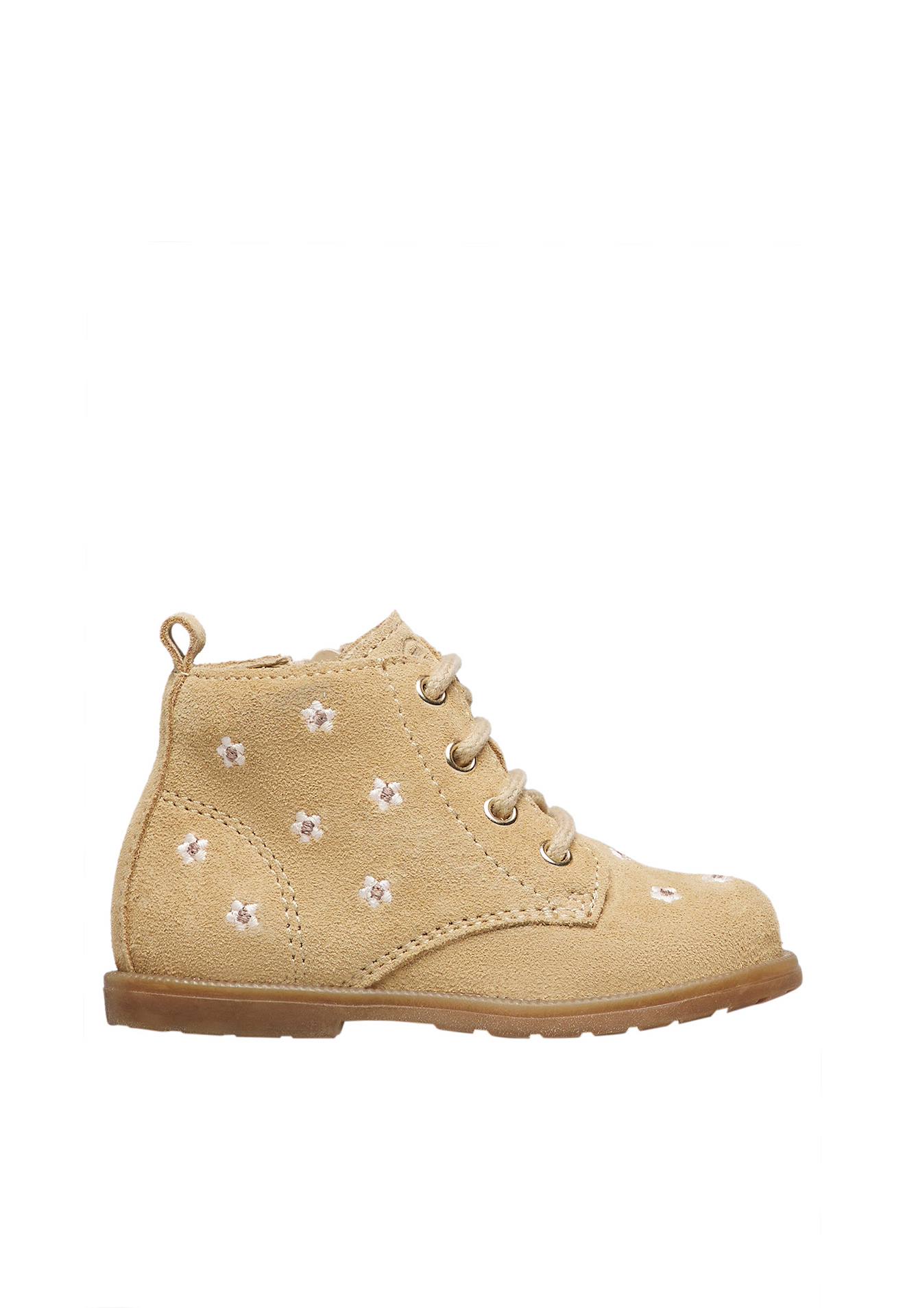 Bottines En Suède Avec Lacets Et Fermeture Éclair Robin New Embr.daisies Zip Beige-