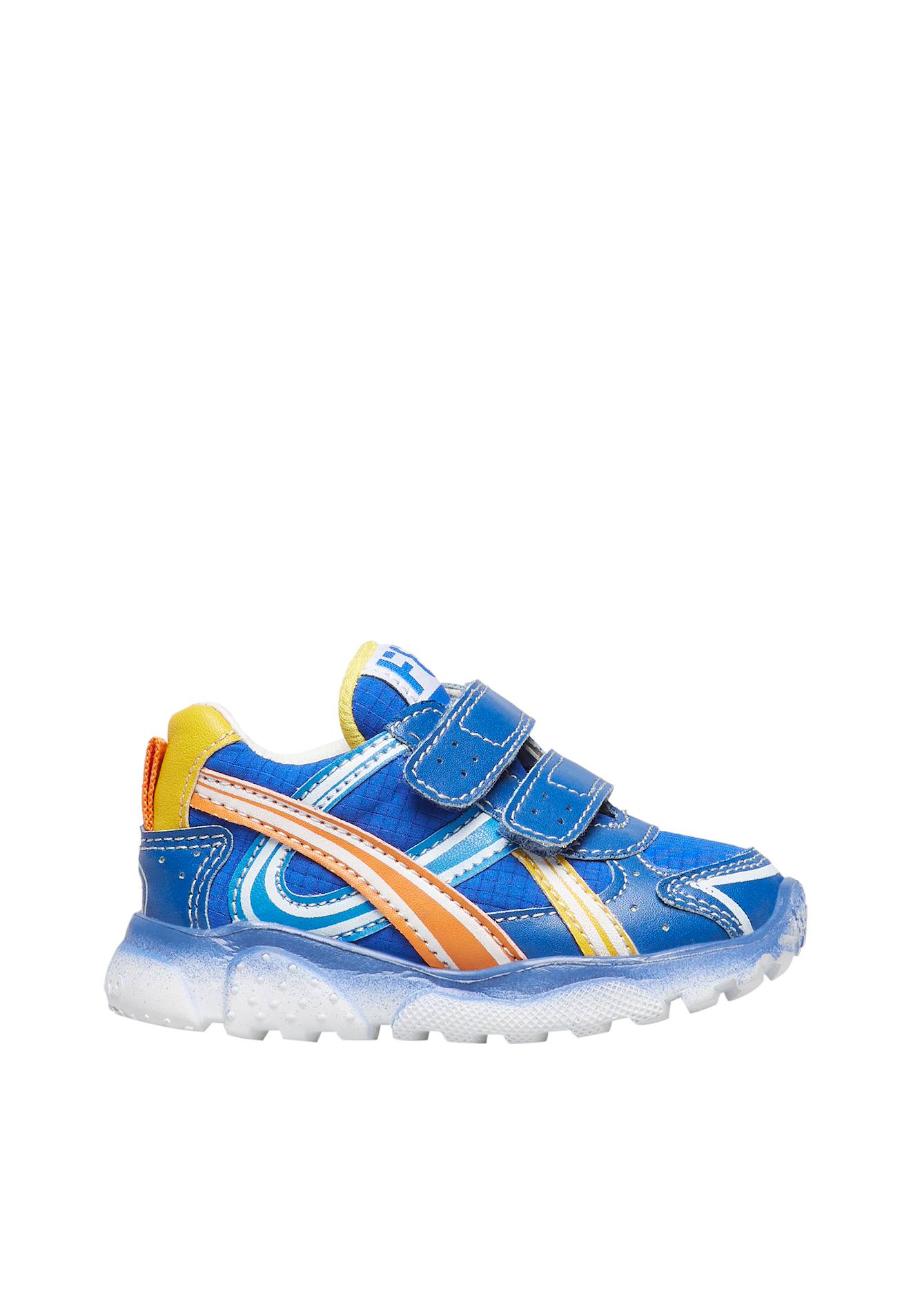 Baskets En Similicuir Et Tissu Technique Astrid Vl. Bleu Ciel-orange-