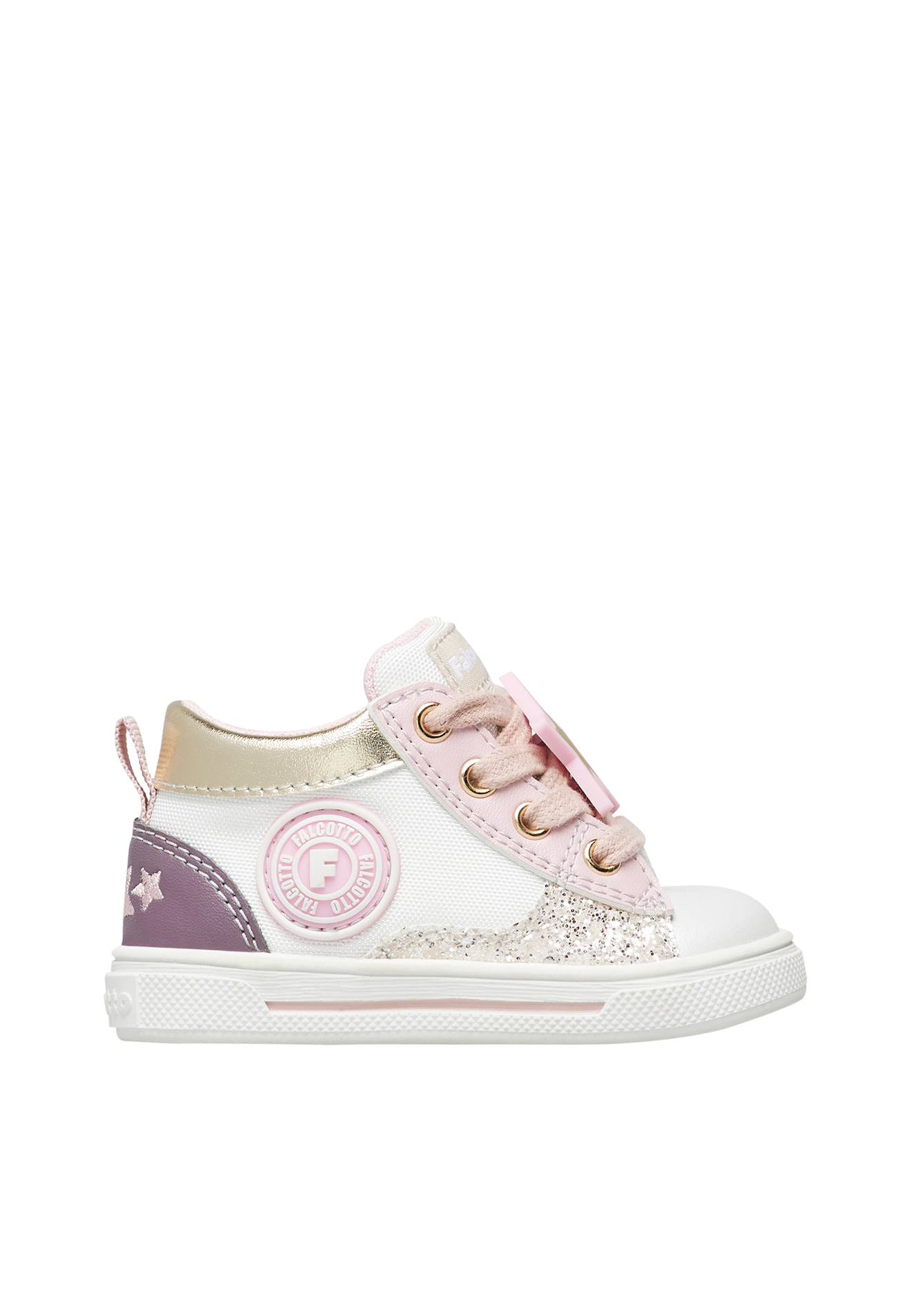 Baskets En Similicuir Et Tissu Shin Zip. Blanc-rose-