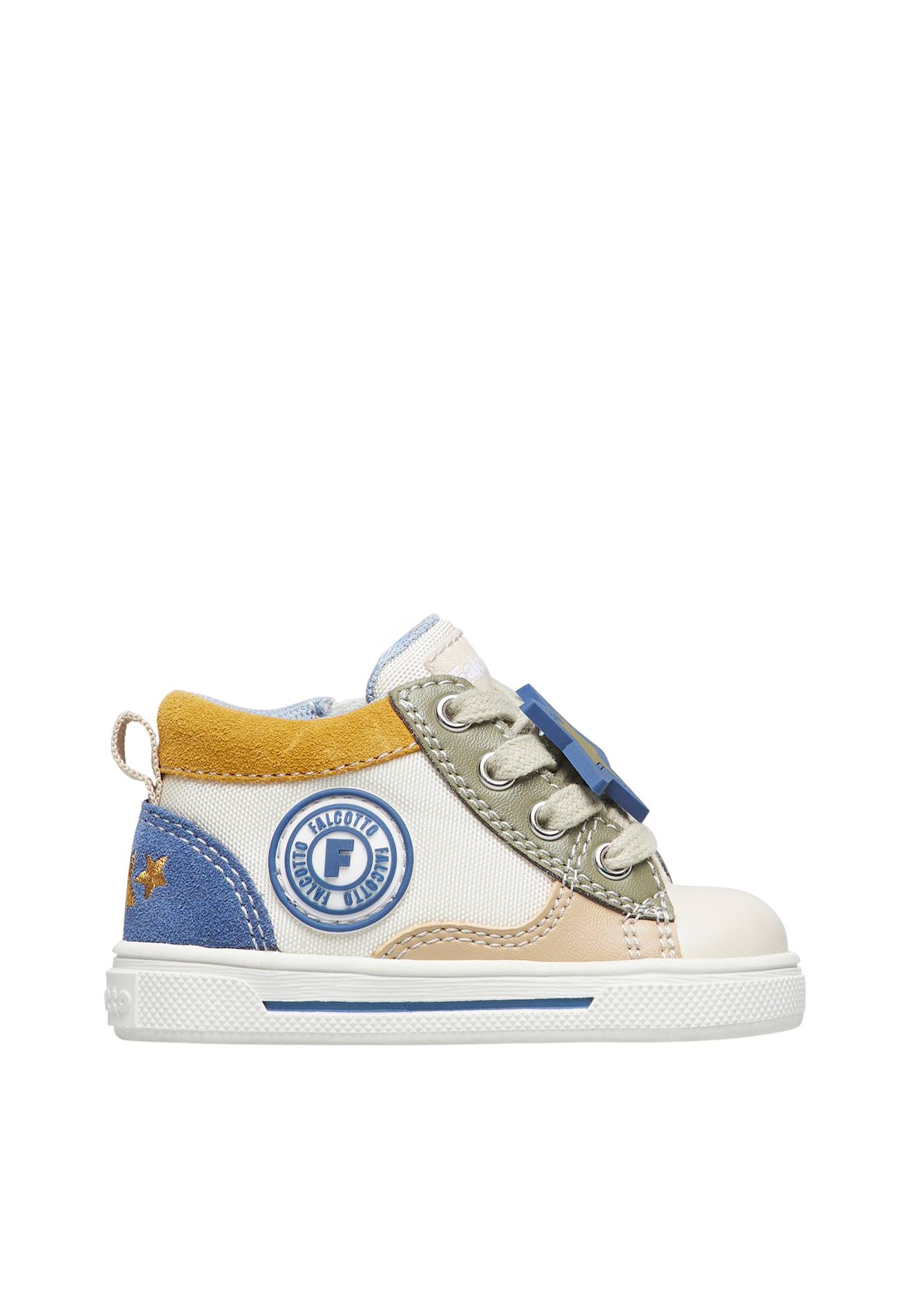 Baskets En Similicuir Et Tissu Shin Zip. Blanc-vert-