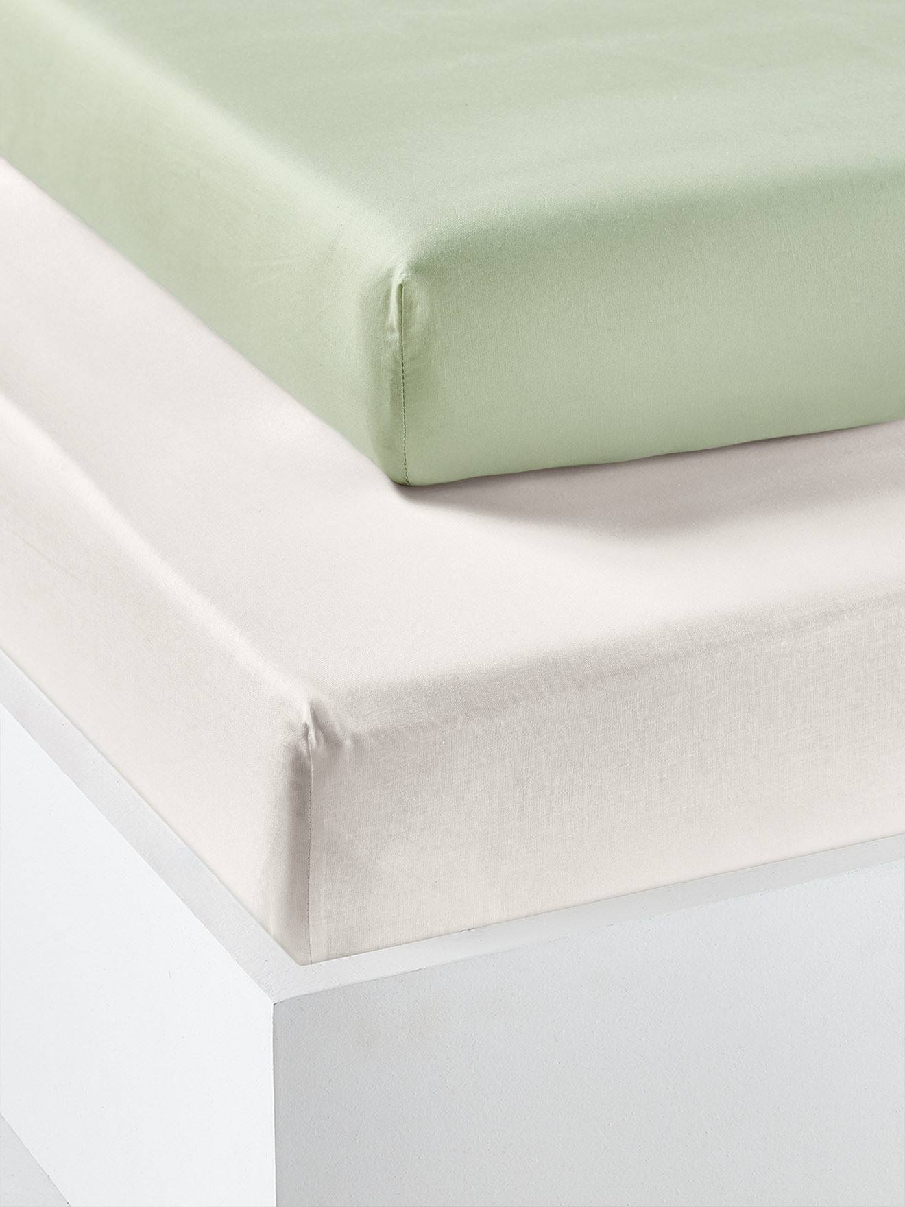 Lot de 2 draps-housses enfant en coton recyclé vert sauge
