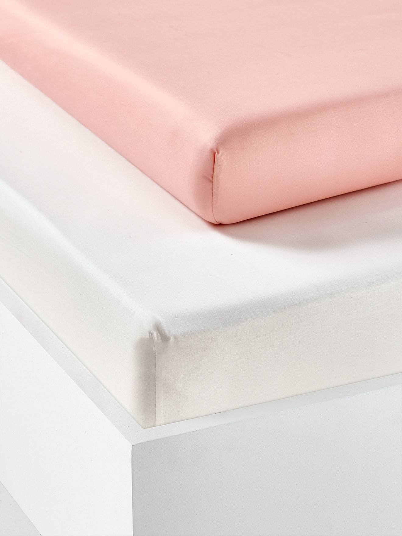 Lot de 2 draps-housses enfant en coton recyclé rose pâle