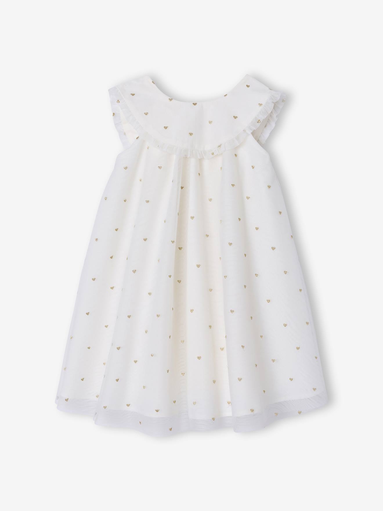 Robe évasée fille tulle brodée blanc