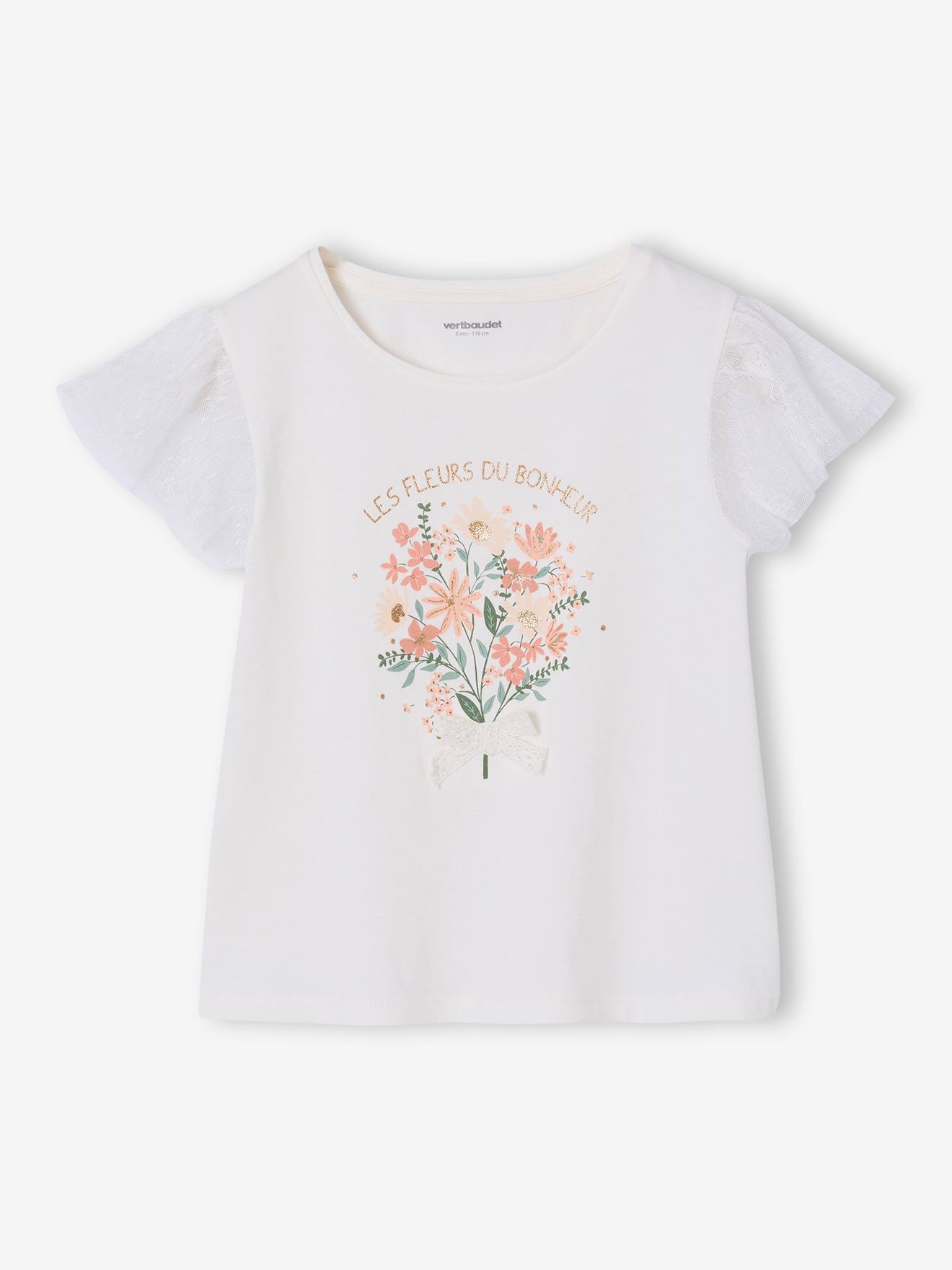 Tee-shirt manches courtes fleuri blanc