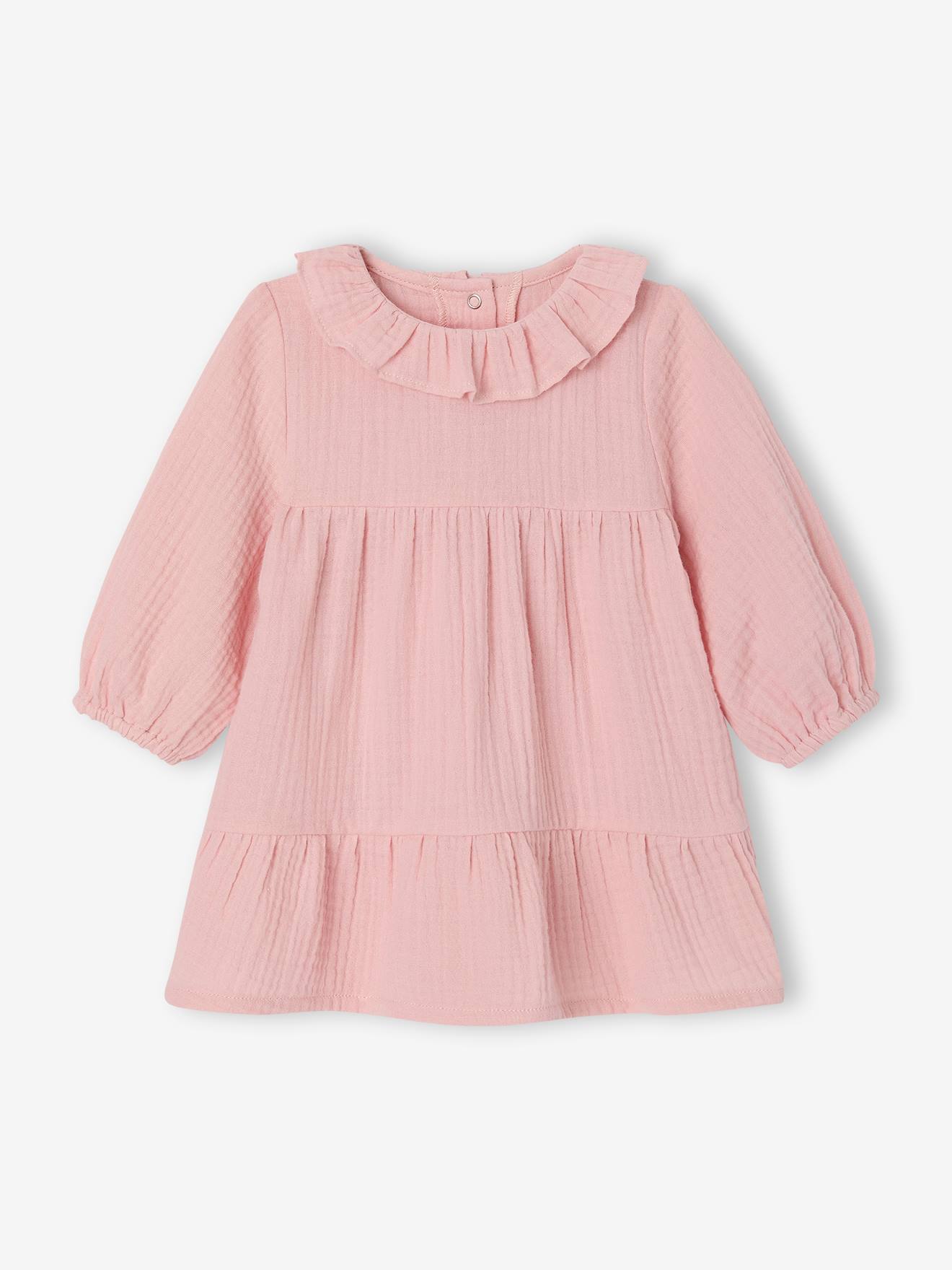 Robe bébé fille en gaze de coton rose