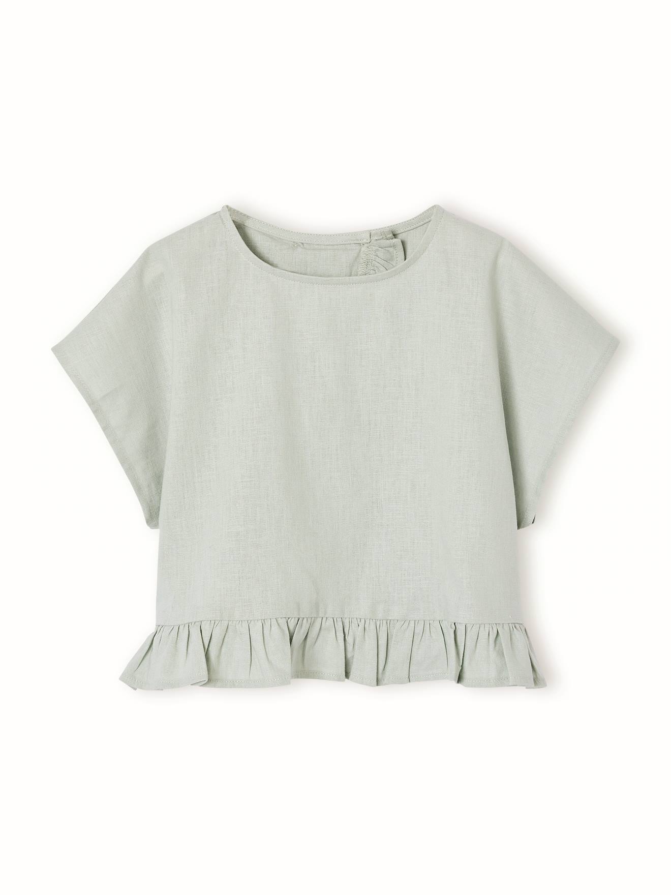 Blouse fille en lin vert sauge