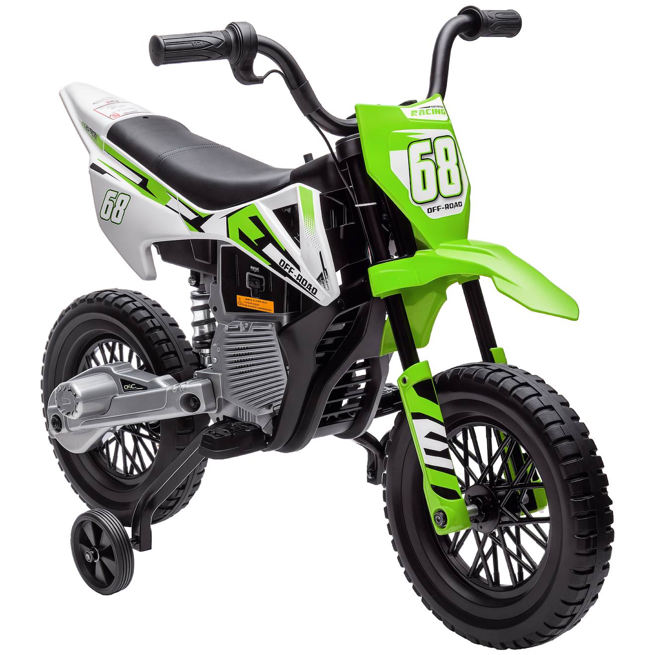 Moto Cross Électrique Dirt Bike Enfant 12v 2 Moteurs 2 Vitesses 2,4-5 Km/h Max. Musiques Vert