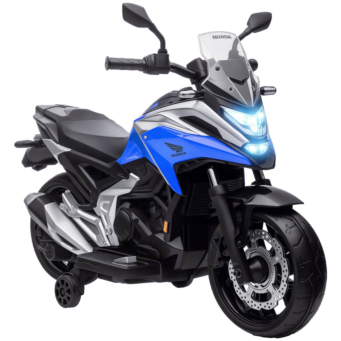 Moto Électrique Enfant Honda Nc750x - Musiques, Feux Av Led, Entrée Usb Mp3 Jack - 2 Roues Auxiliaires Bleu