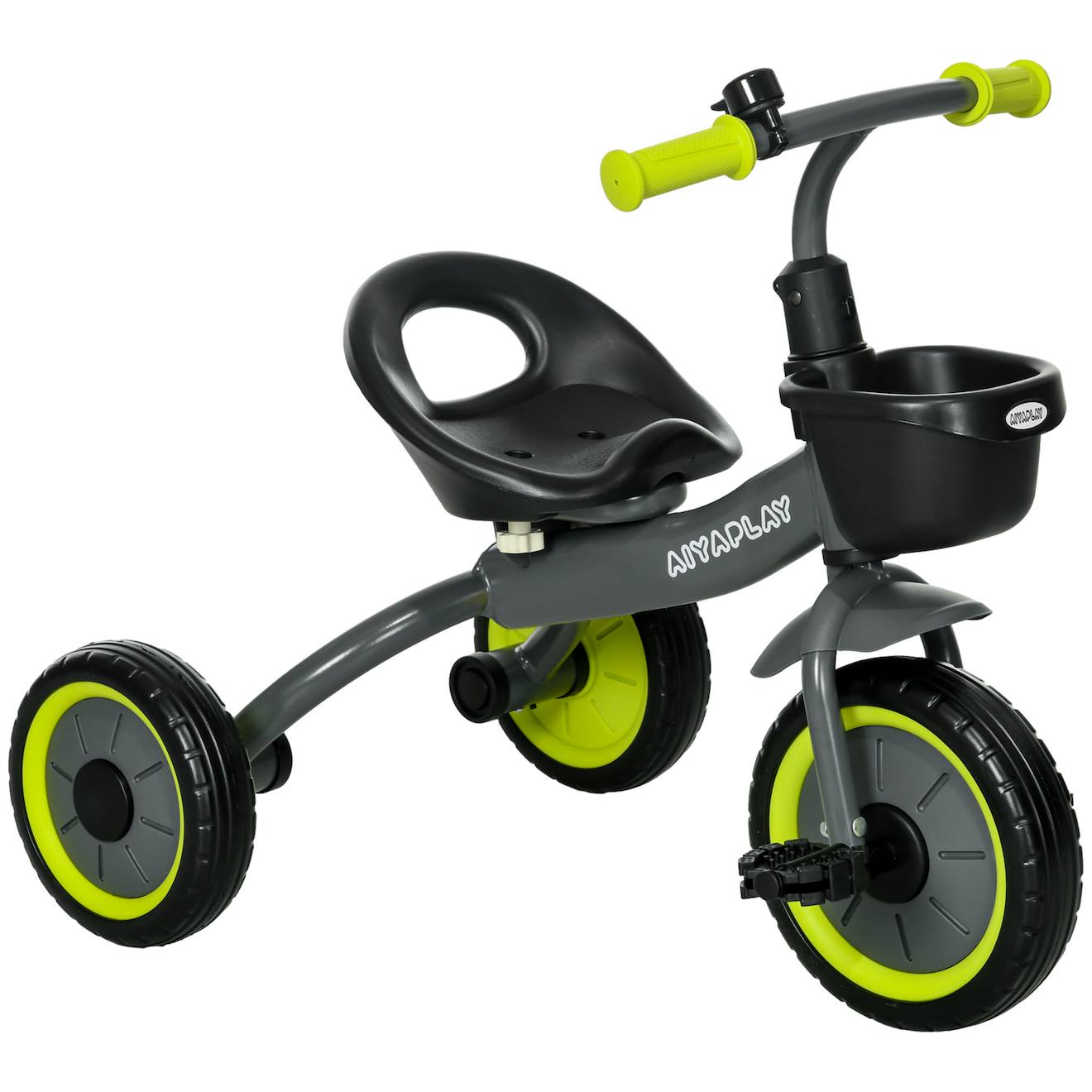 Tricycle Enfant Multi-équipé Garde-boue Sonnette Panier Pédales Antidérapantes Siège Réglable Avec Dossier Noir