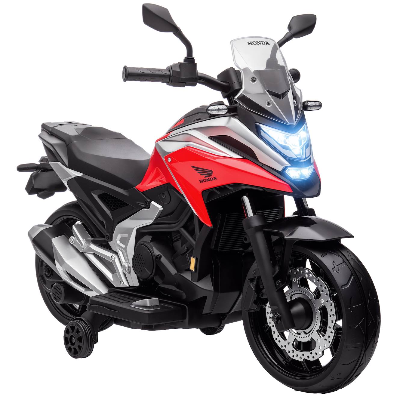 Moto Électrique Enfant Honda Nc750x - Musiques, Feux Av Led, Entrée Usb Mp3 Jack - 2 Roues Auxiliaires Rouge