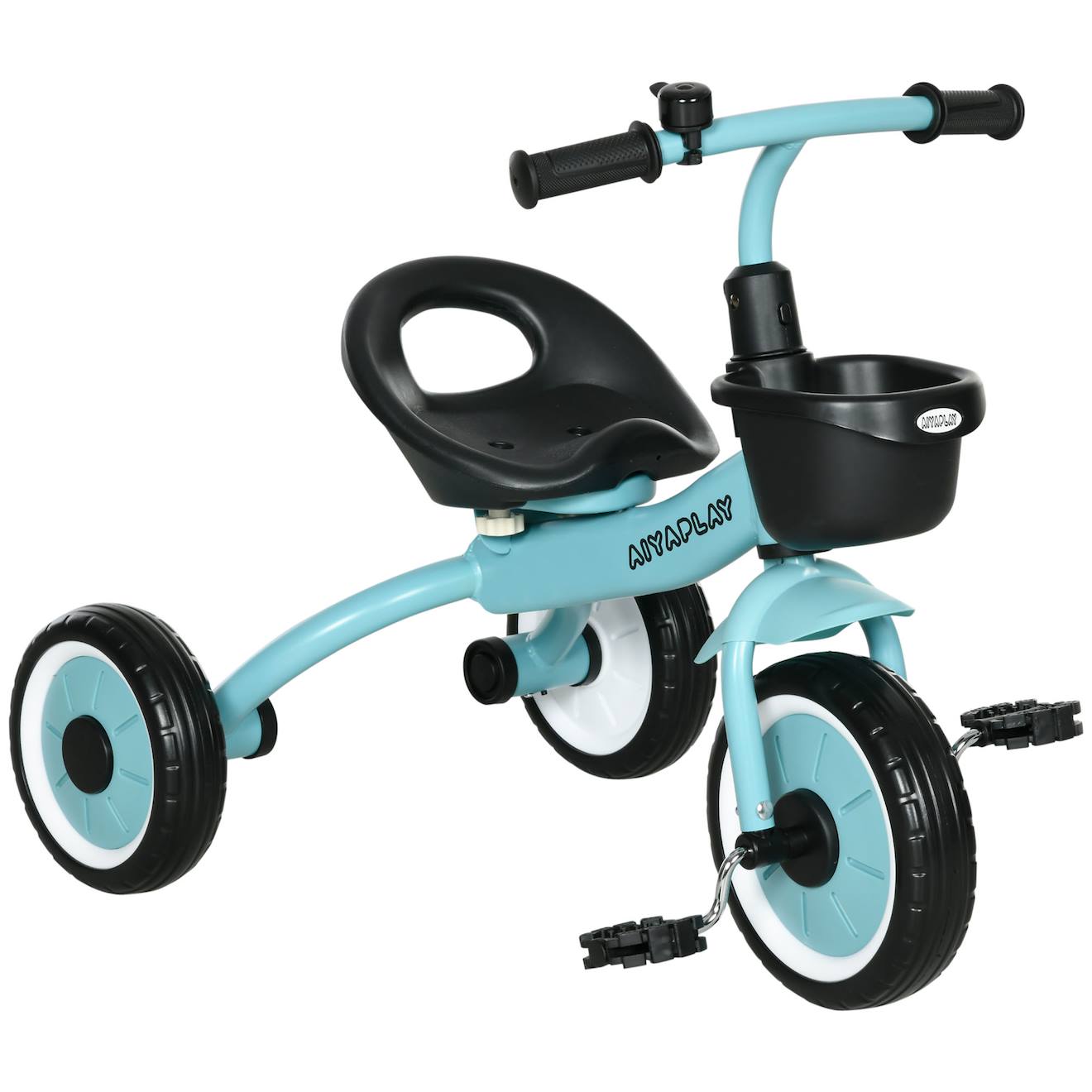 Tricycle Enfant Multi-équipé Garde-boue Sonnette Panier Pédales Antidérapantes Siège Réglable Avec Dossier Bleu