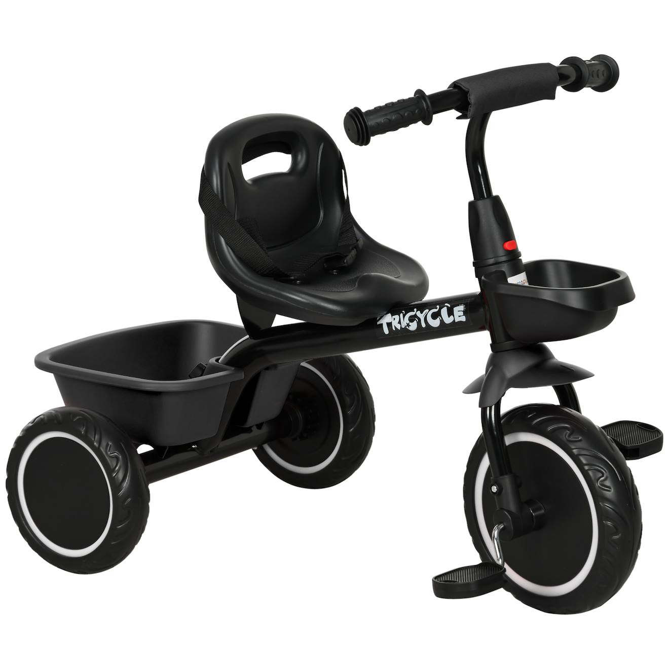 Tricycle Enfant - Siège Réglable Avec Dossier Et Ceinture, Pédales Antidérapantes - Panier, Benne Arrière Noir
