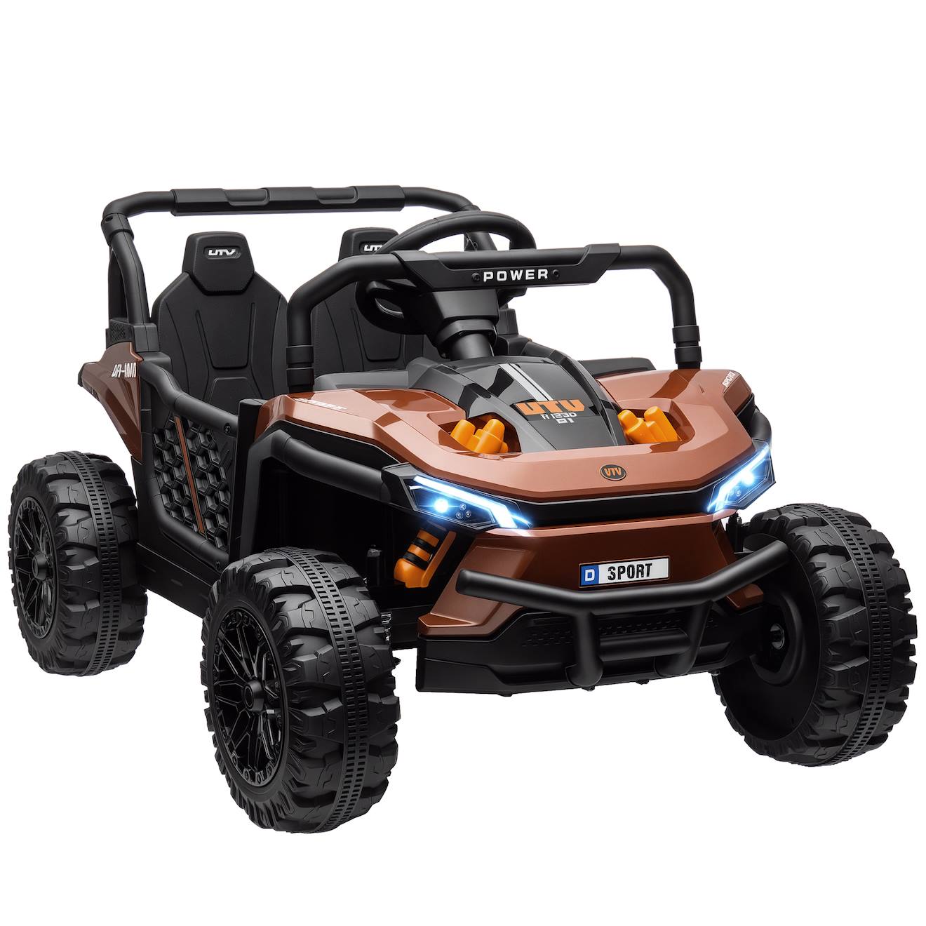 Buggy Électrique Enfant Utv - 12v, 6km/h Max. - Télécommande - Nombreux Effets Marron