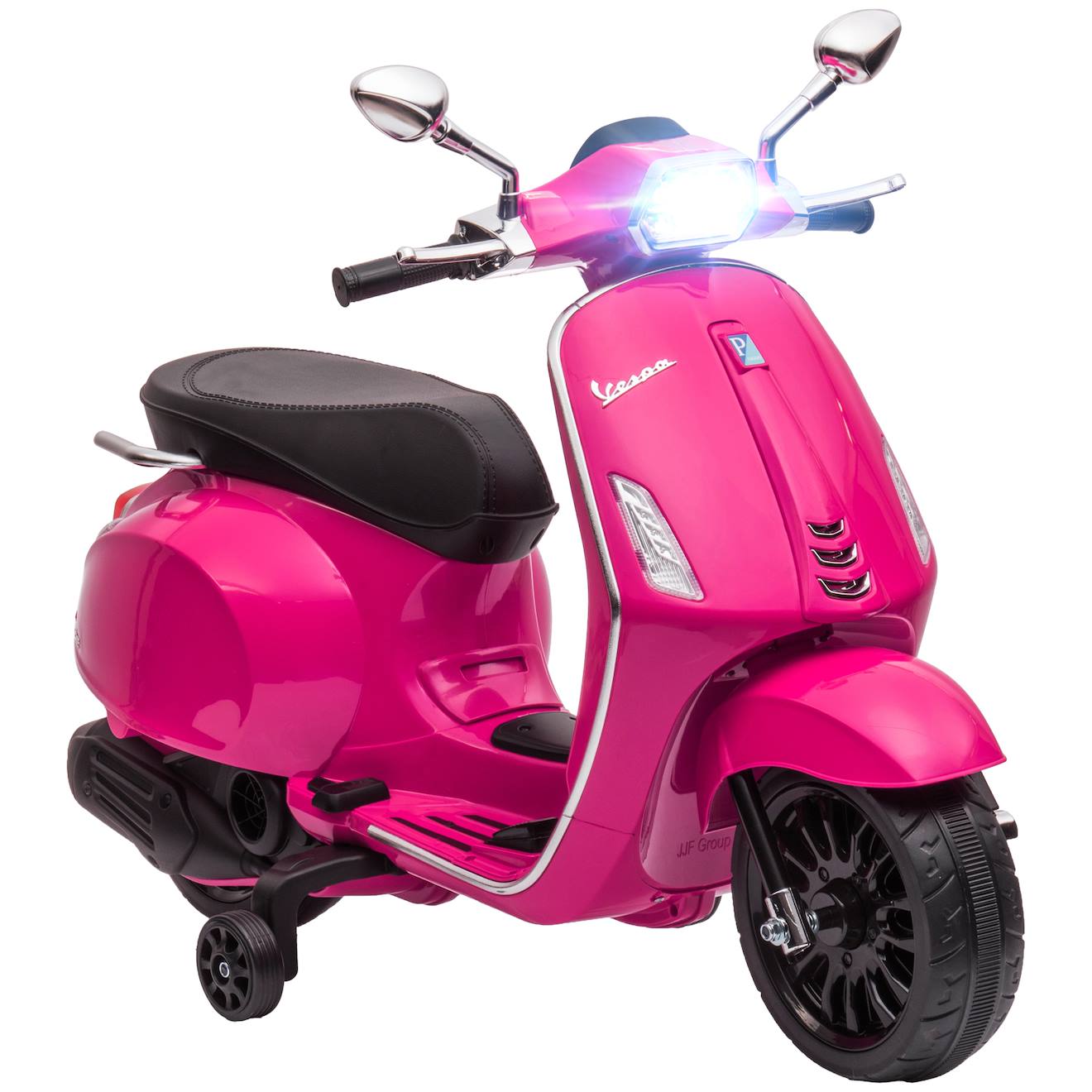 Scooter Électrique Enfant Vespa 6v - Musiques, Feu Av, Entrée Usb, Radio Fm - 2 Roues Auxiliaires Rose