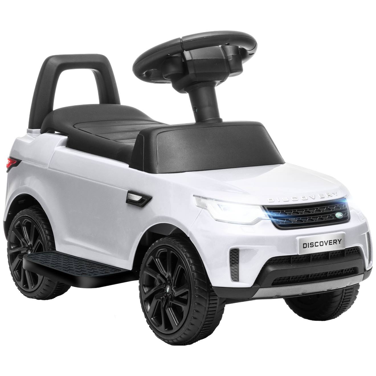 Voiture Électrique Enfant Porteur 2 En 1 Land Rover Discovery Effets Lumineux Sonores Blanc
