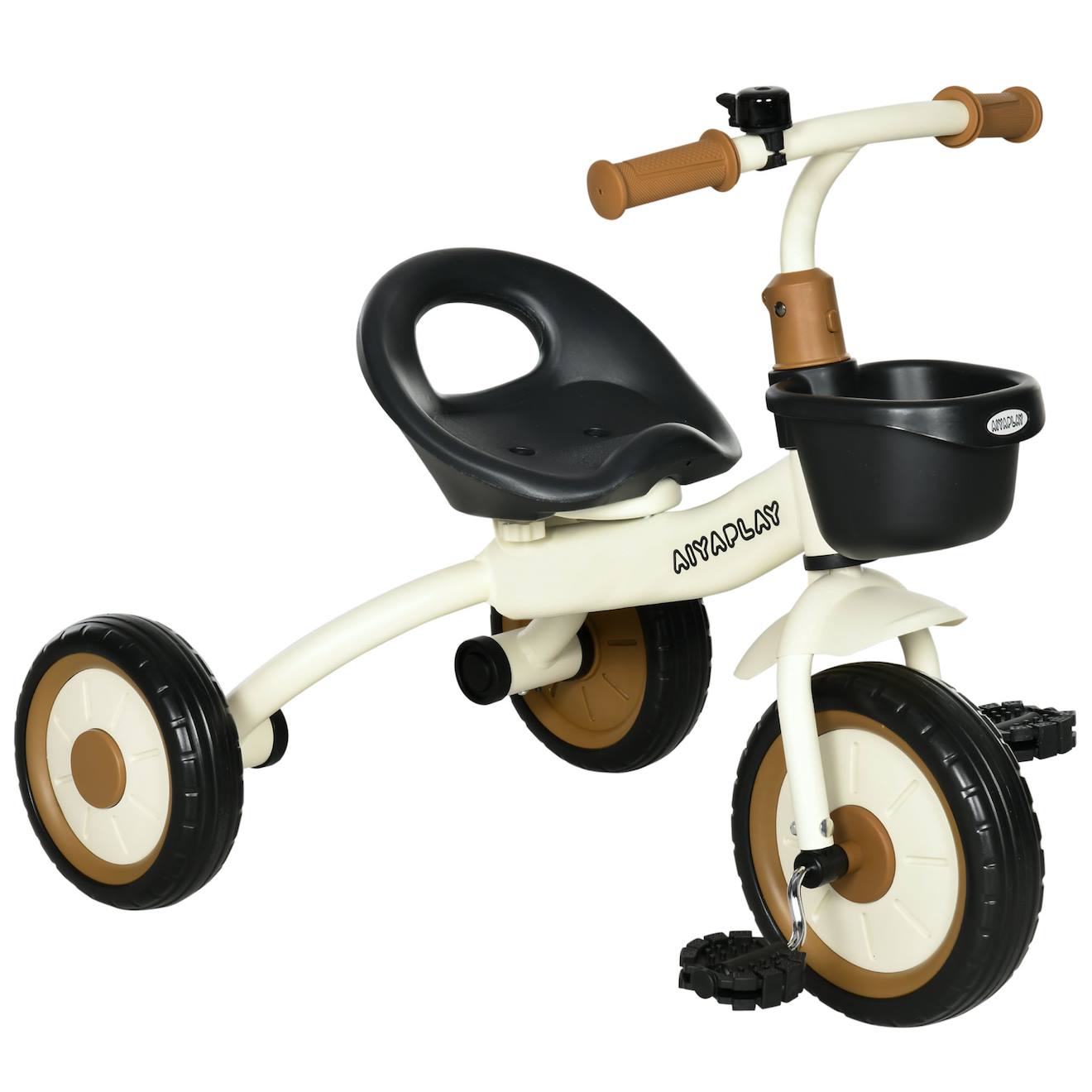 Tricycle Enfant Multi-équipé Garde-boue Sonnette Panier Pédales Antidérapantes Siège Réglable Avec Dossier Blanc