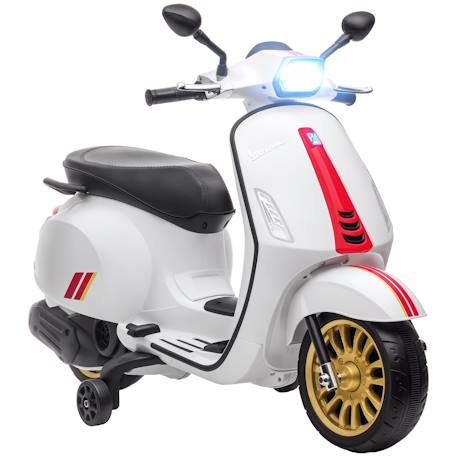 Scooter électrique enfant vespa 6v - musiques, feu av, entrée usb, radio fm - 2 roues auxiliaires Blanc+Rose+Vert 1 - vertbaudet enfant 
