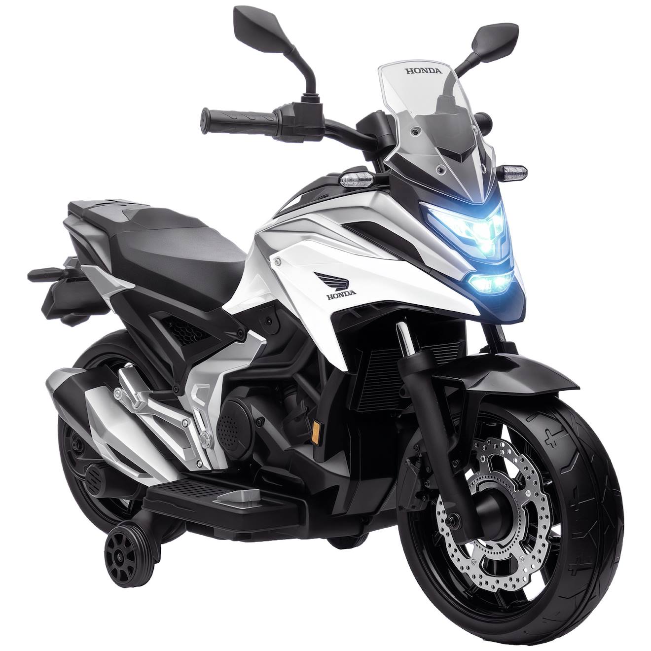 Moto Électrique Enfant Honda Nc750x - Musiques, Feux Av Led, Entrée Usb Mp3 Jack - 2 Roues Auxiliaires Blanc
