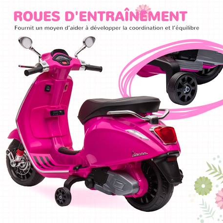 Scooter électrique enfant vespa 6v - musiques, feu av, entrée usb, radio fm - 2 roues auxiliaires Blanc+Rose+Vert 12 - vertbaudet enfant 