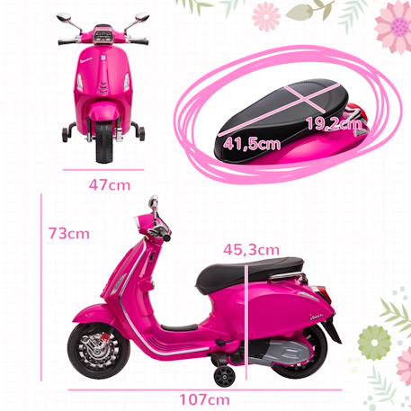 Scooter électrique enfant vespa 6v - musiques, feu av, entrée usb, radio fm - 2 roues auxiliaires Blanc+Rose+Vert 9 - vertbaudet enfant 