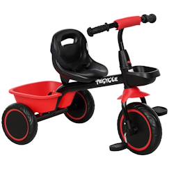 Jouet-Jeux de plein air-Sports de glisse et à roues-Tricycle enfant - siège réglable avec dossier et ceinture, pédales antidérapantes - panier, benne arrière