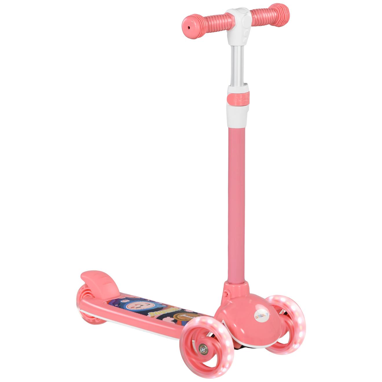 Trottinette Enfant Trottinette 3 Roues Lumineuses Led Hauteur Guidon Réglable Frein À Friction Arrière Rose