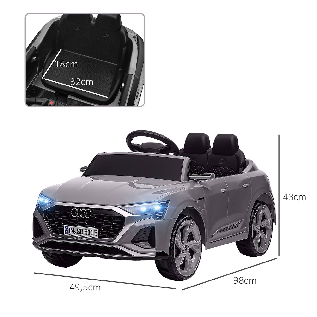 Voiture Électrique Enfant Audi Q8 Sportback E-tron 12v Max. 5 Km/h Télécommande Gris (Aiyaplay) - Image 2