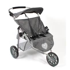Jouet-Poupons et poupées-Poupées mannequins et accessoires-Poussette jogger pour poupées jumelles - jeans gris