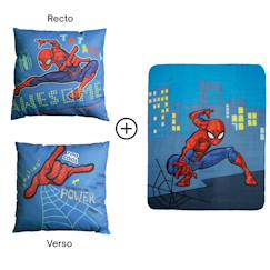 Linge de maison et décoration-Linge de lit enfant-Ensemble plaid et coussin, spiderman hero