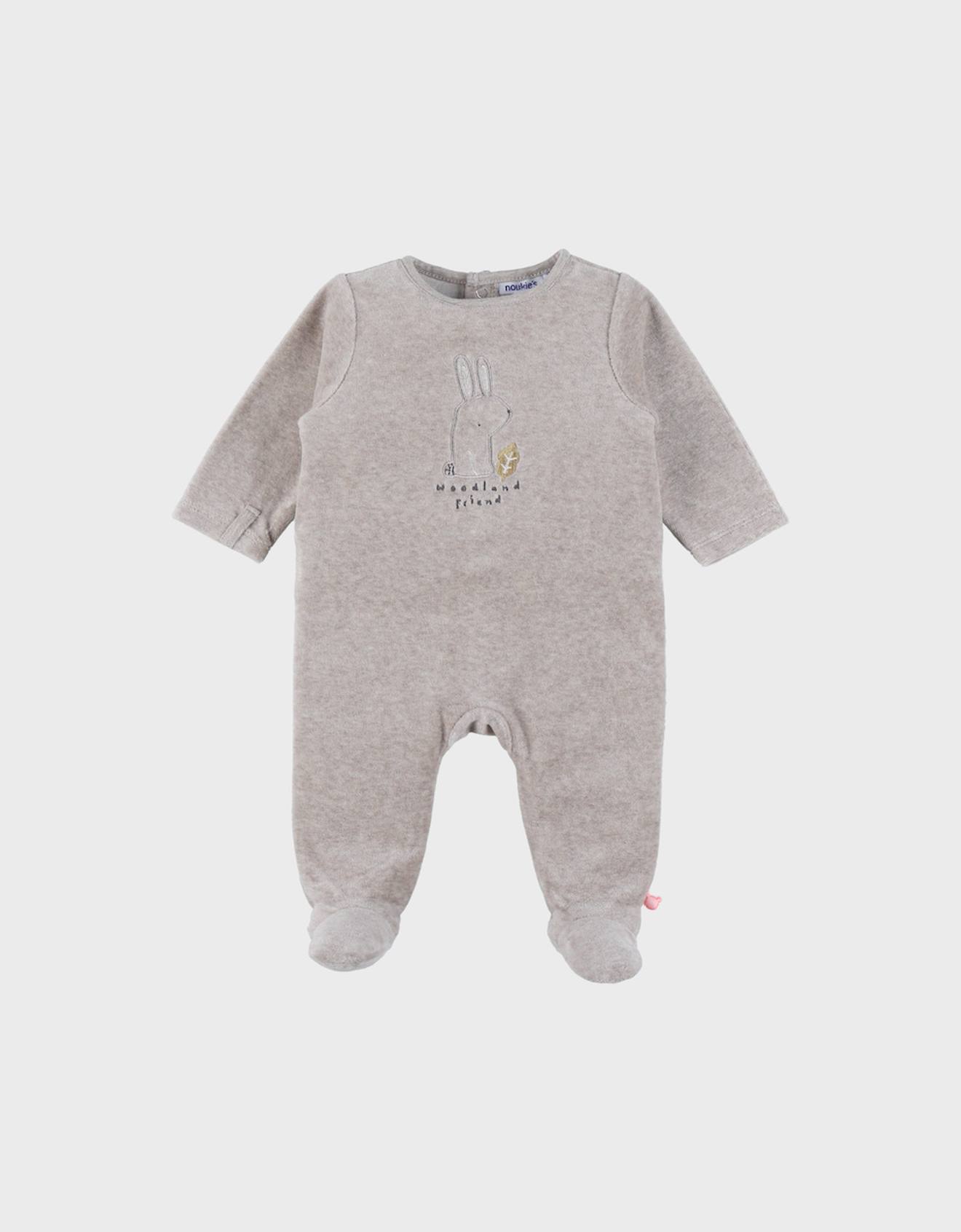 Pyjama Bébé En Velours Brodé Lapin Argent