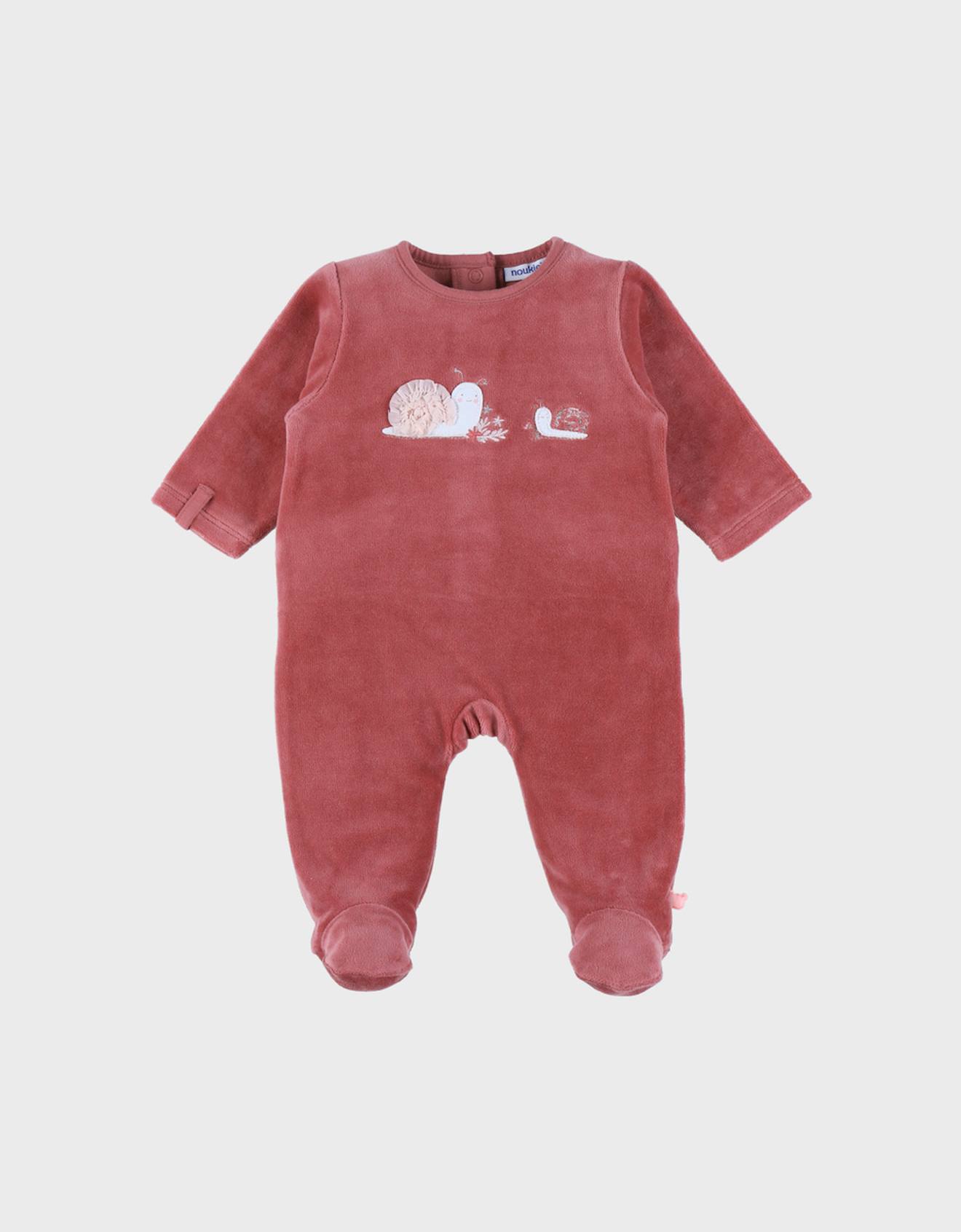 Pyjama Bébé En Velours Brodé Escargot Rouge